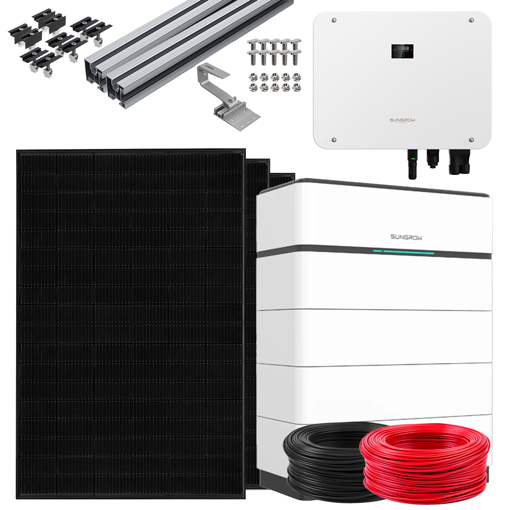 Sungrow Hybrid Wechselrichter SH20T V11 + SBH200 V11 + 48x Trina Vertex S+ TSM-NEG9R.25 460W Glas-Glas Full Black + Unterkonstruktion + PV-Kabel