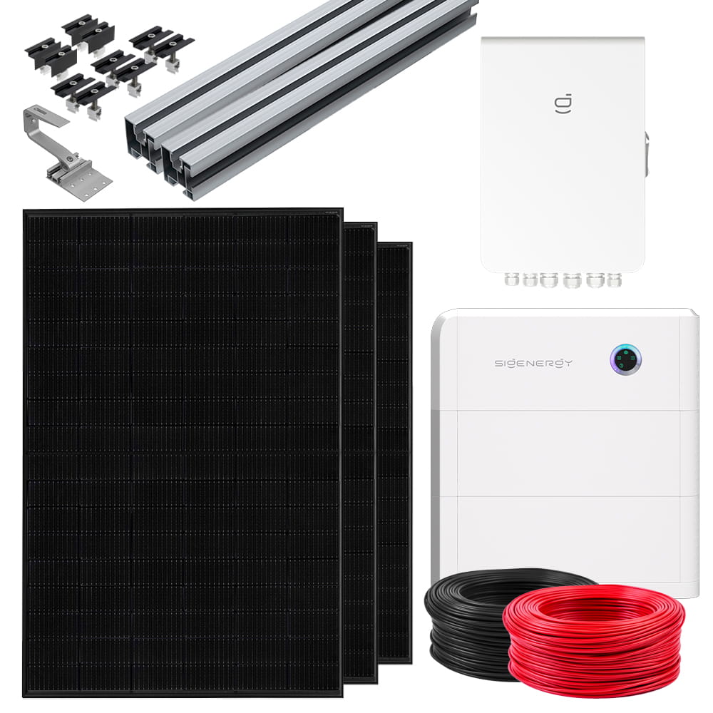 3-phasiges Notstrom-Set: SigenStor Wechselrichter inkl. 10 kWh Speicher | 22x Jinko Tiger Neo 3 470W All Black | Unterkonstruktion | Solarkabel | Steckerset