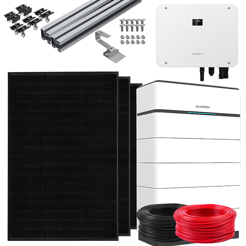 Sungrow Hybrid Wechselrichter SH25T V11 + SBH250 V11 + 65x Trina Vertex S+ TSM-NEG9R.25 460W Glas-Glas Full Black + Unterkonstruktion + PV-Kabel