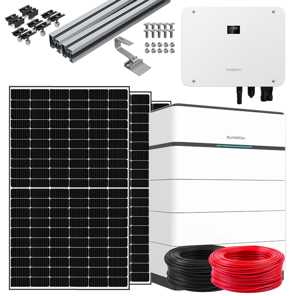 Sungrow Hybrid Wechselrichter SH20T V11 + SBH200 V11 + 48x Trina Vertex S+ TSM-465NEG9R.28 465W Monofazial Glas-Glas Black Frame + Unterkonstruktion + PV-Kabel