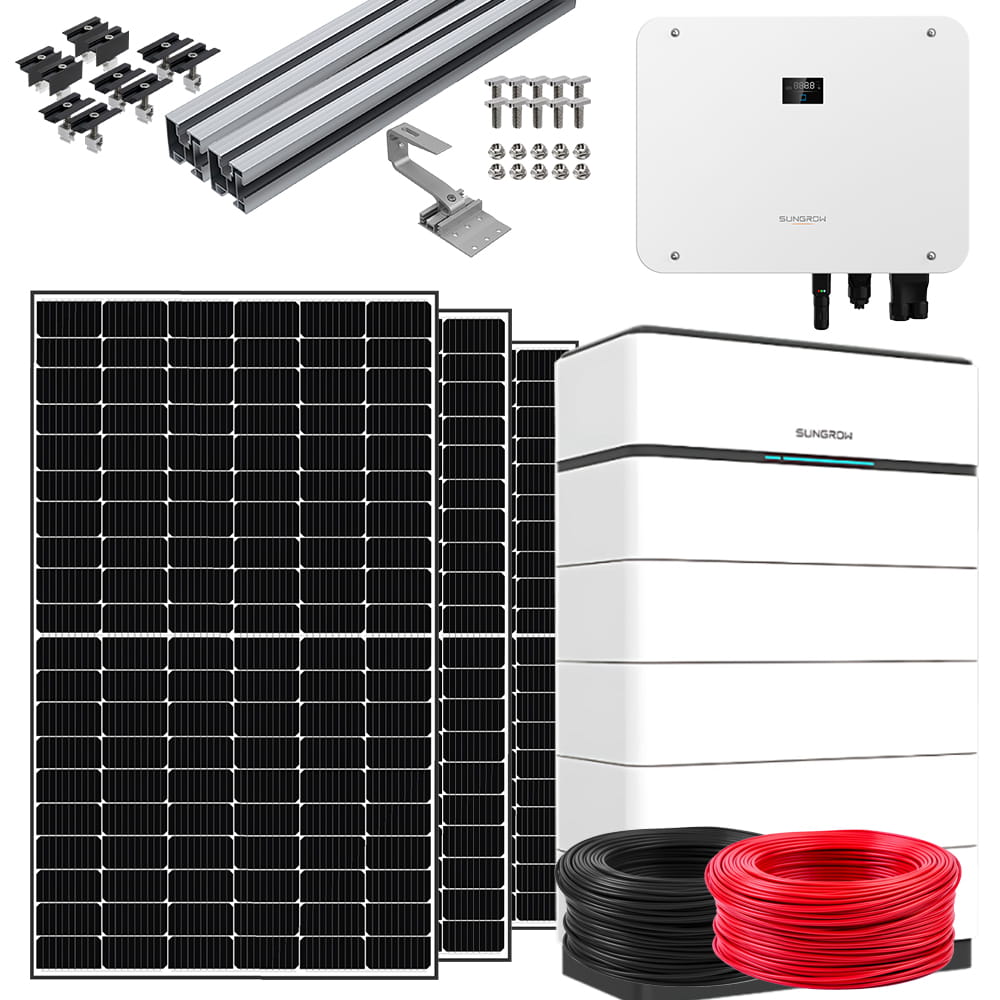 Sungrow Hybrid Wechselrichter SH25T V11 + SBH250 V11 + 64x Trina Vertex S+ TSM-465NEG9R.28 465W Monofazial Glas-Glas Black Frame + Unterkonstruktion + PV-Kabel