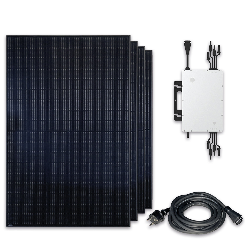 Solar-Haus Balkonkraftwerk 1800 Watt 4x JASolar 440 W Full Black Plug & Play inkl. Anschlusskabel und Schrägdach-Halterung